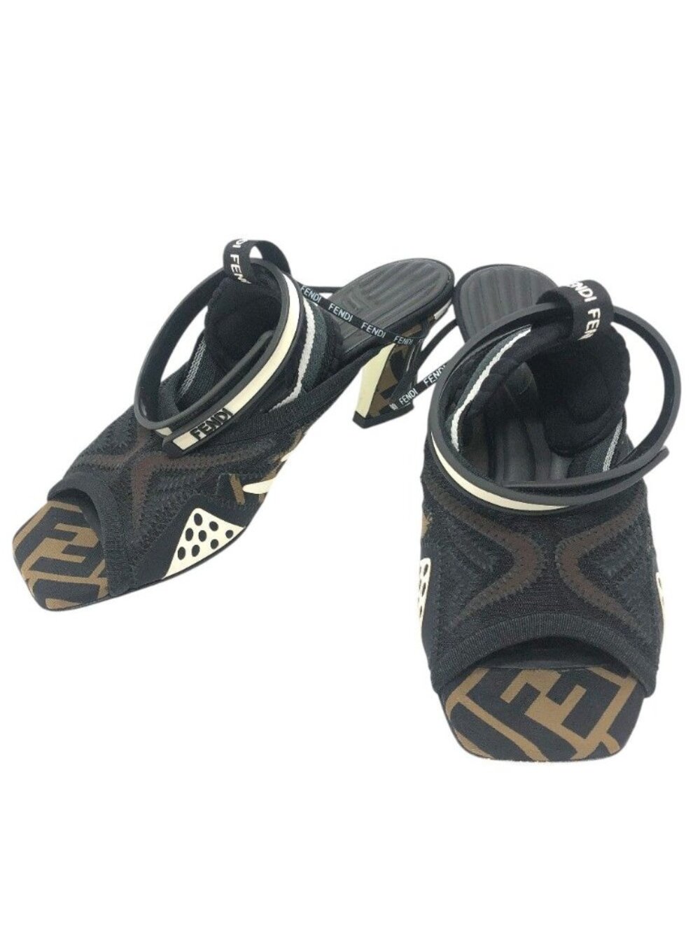 Fendi Sandals Zucca Pattern Freedom Mesh Canvas Khaki